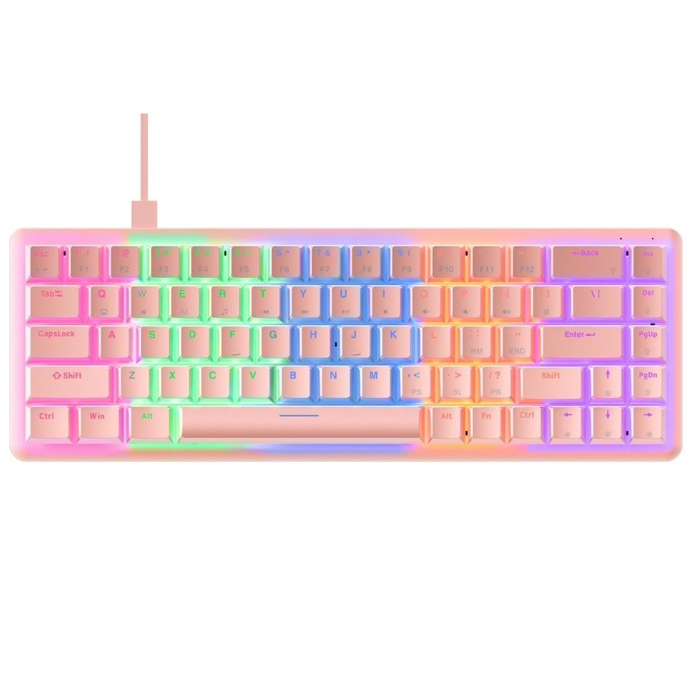 Rampage REBEL Pembe Low Profile BLUE SWITCH Mekanik Gaming Oyuncu Klavye US Layout English Rainbow