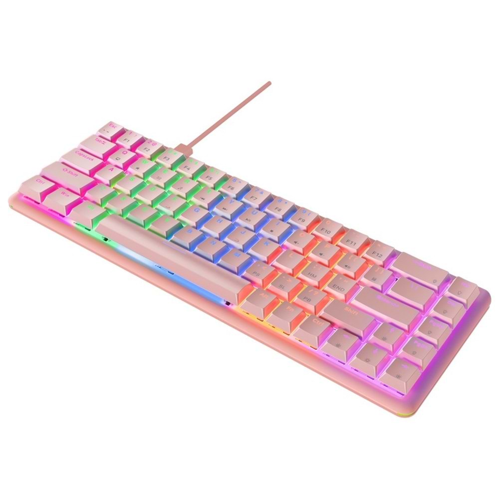 Rampage REBEL Pembe Low Profile BLUE SWITCH Mekanik Gaming Oyuncu Klavye US Layout English Rainbow