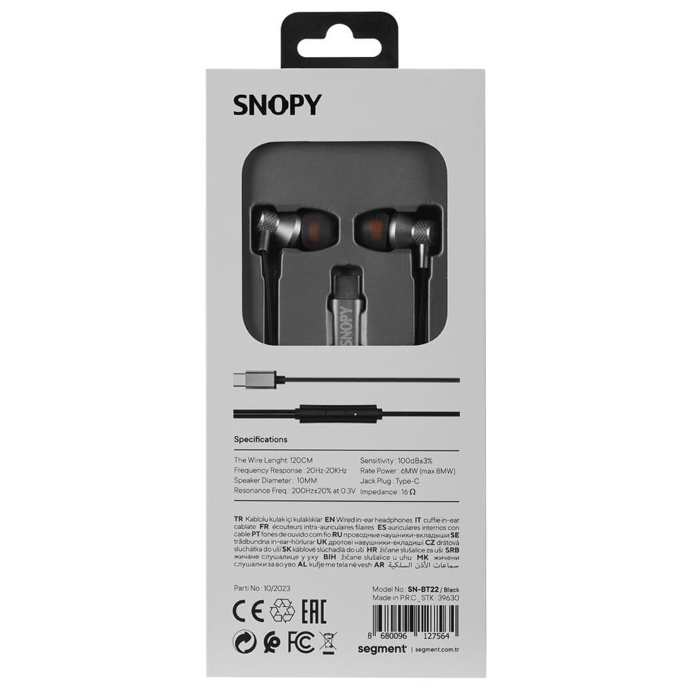 Snopy SN-BT22 Type C Telefon Uyumlu Siyah Mikrofonlu Kulaklık