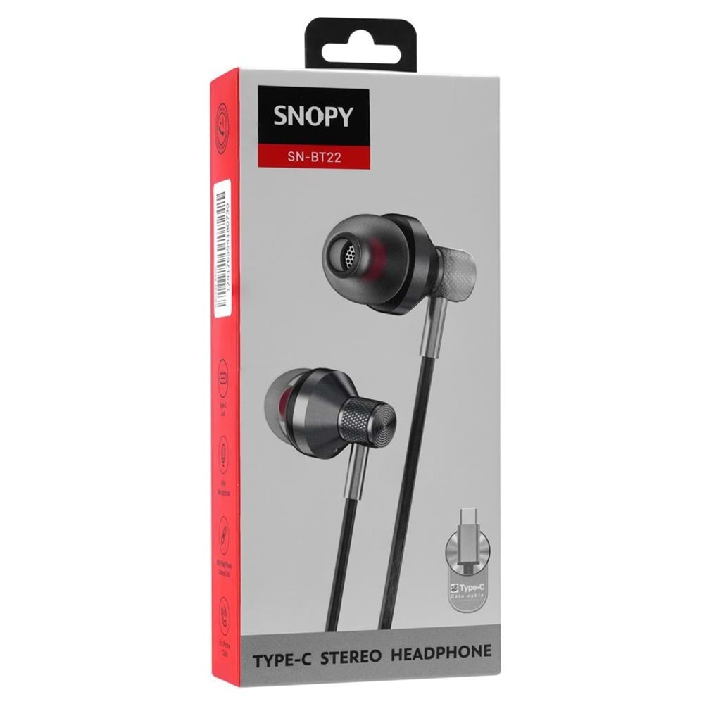 Snopy SN-BT22 Type C Telefon Uyumlu Siyah Mikrofonlu Kulaklık