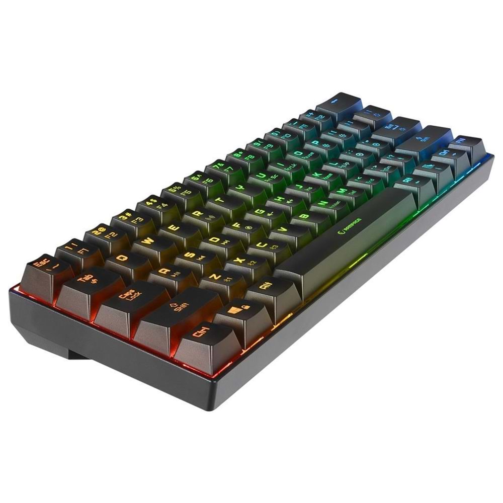 Rampage KB-RX63 B-ATOM Siyah Bluetooth RGB Backlight RED SWITCH US Layout English 63 Tuşlu Mini Gaming Oyuncu Klavyesi