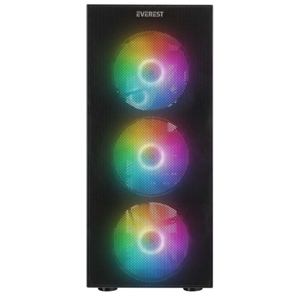 Everest FACED V5 Mesh 600W Temperli Camlı 4x12cm Sabit Rainbow Fanlı ATX Mid-T Gaming Oyuncu Kasası (OUTLET)