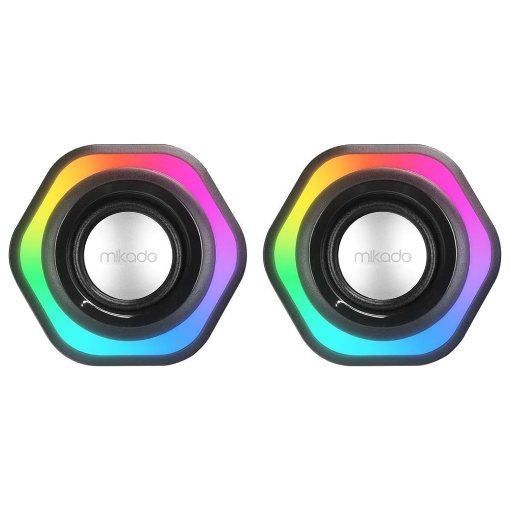 Mikado MD-176 2.0 3W*2 Siyah RGB Aydınlatmalı USB + 3.5mm USB 5V Speaker Hoparlör