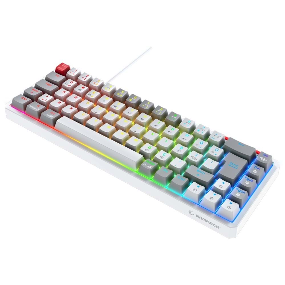 Rampage YORU MINI Beyaz/Gri Type-C Bağlantılı OUTEMU Red Swich Q Mekanik Gaming Oyuncu Klavye RGB