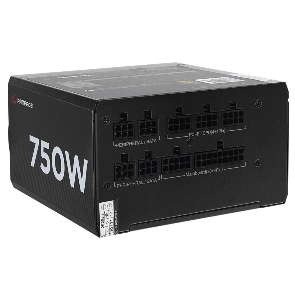 Rampage MATE M750-80PB 750W 12cm Fan Full Modular 80 Plus Bronze Aktif PFC Siyah Power Supply