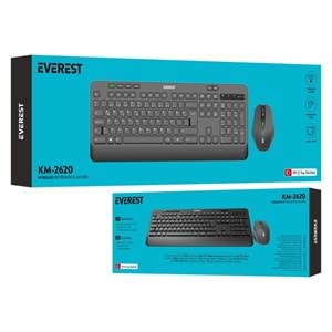 Everest KM-2620 Siyah Usb Sessiz Switch İnce Kablosuz Q Multimedia Klavye + Mouse Set