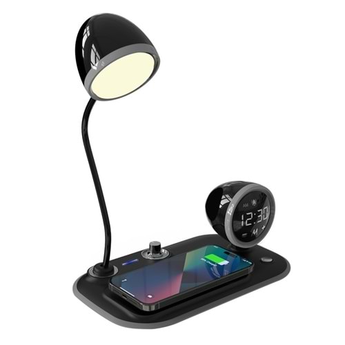 S-link SL-CW21 Siyah Telefon Uyumlu Fast Şarj 15W Ayarlanabilir Led Işıklı LCD Ekran Double Alarmli Masa Lambası