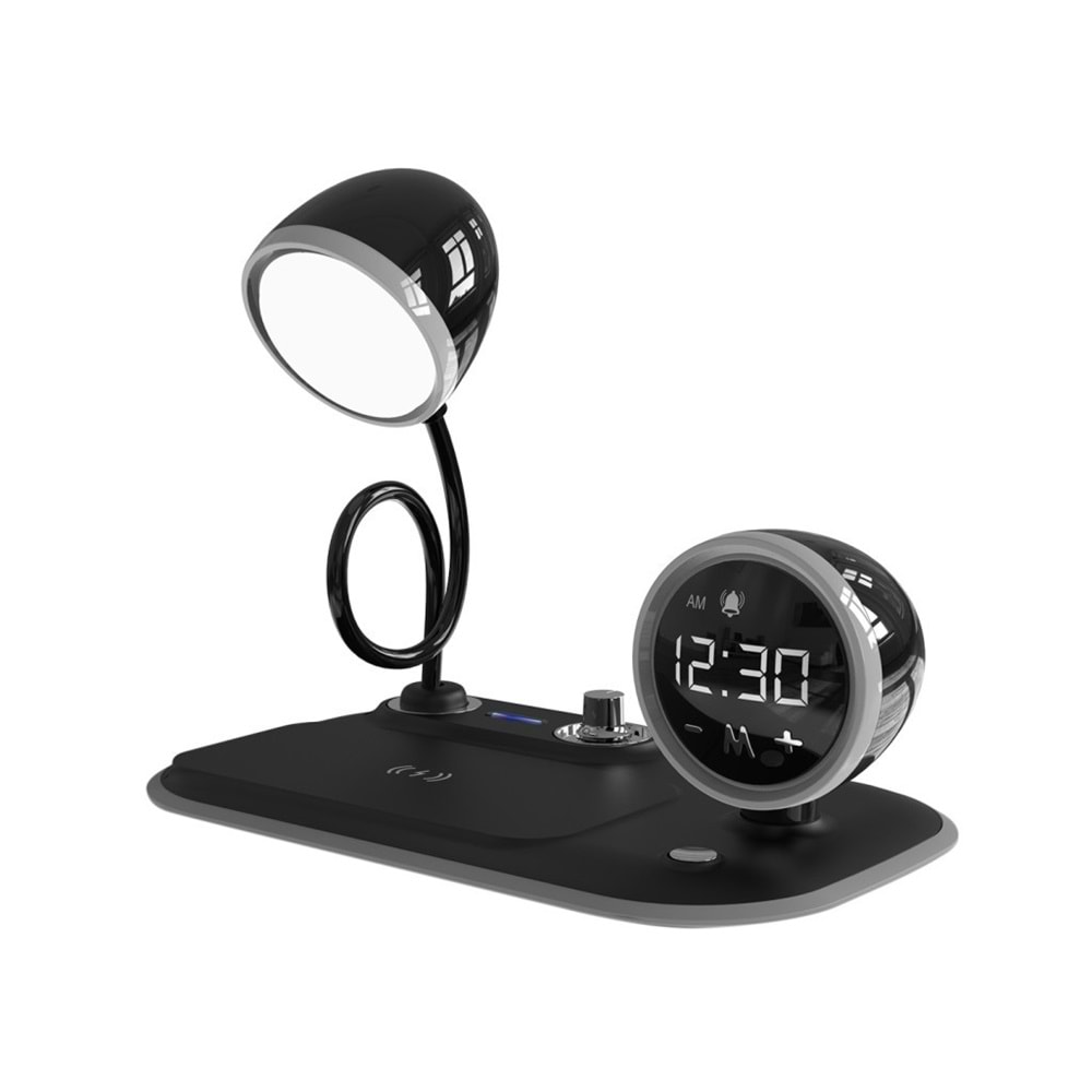 S-link SL-CW21 Siyah Telefon Uyumlu Fast Şarj 15W Ayarlanabilir Led Işıklı LCD Ekran Double Alarmli Masa Lambası