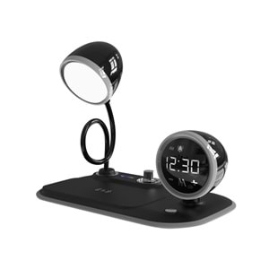 S-link SL-CW21 Siyah Telefon Uyumlu Fast Şarj 15W Ayarlanabilir Led Işıklı LCD Ekran Double Alarmli Masa Lambası