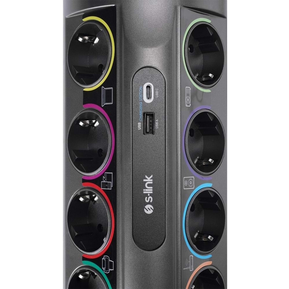 S-link PRZ01 PrizHive 3M 1860 Joule 1.5mm 1 Usb 1 TypeC 2.1A/5V 16A 250V 3680W 10lu Akım Korumalı Priz