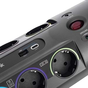 S-link PRZ01 PrizHive 3M 1860 Joule 1.5mm 1 Usb 1 TypeC 2.1A/5V 16A 250V 3680W 10lu Akım Korumalı Priz