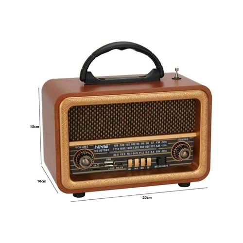 NS-8070BT Taşınabilir Nostaljik Radyo Bluetooth Hoparlör USB