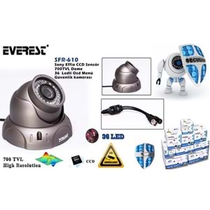 Everest SFR-610 Sony Effio CCD Sensör 16mm 700 TVL Dome 36 Ledli Osd Menü Güvenlik kamerası