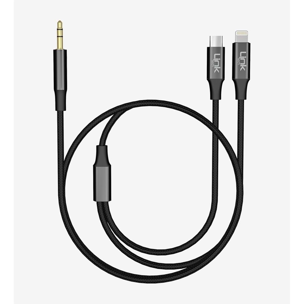 LinkTech A204 2'si 1 Arada AUX Ses Kablosu Type-C ve Lightning'ten 3.5mm Çıkış Çevirici Kablo