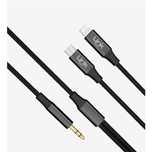 LinkTech A204 2'si 1 Arada AUX Ses Kablosu Type-C ve Lightning'ten 3.5mm Çıkış Çevirici Kablo