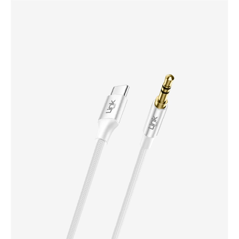Linktech A586 Beyaz 1m Örgülü 3.5mm Type-C In AUX Kablo