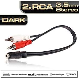 Dark 2 x RCA Erkek (Analog Ses) - 3.5mm Stereo Dişi Dönüştürücü AU35XRCA