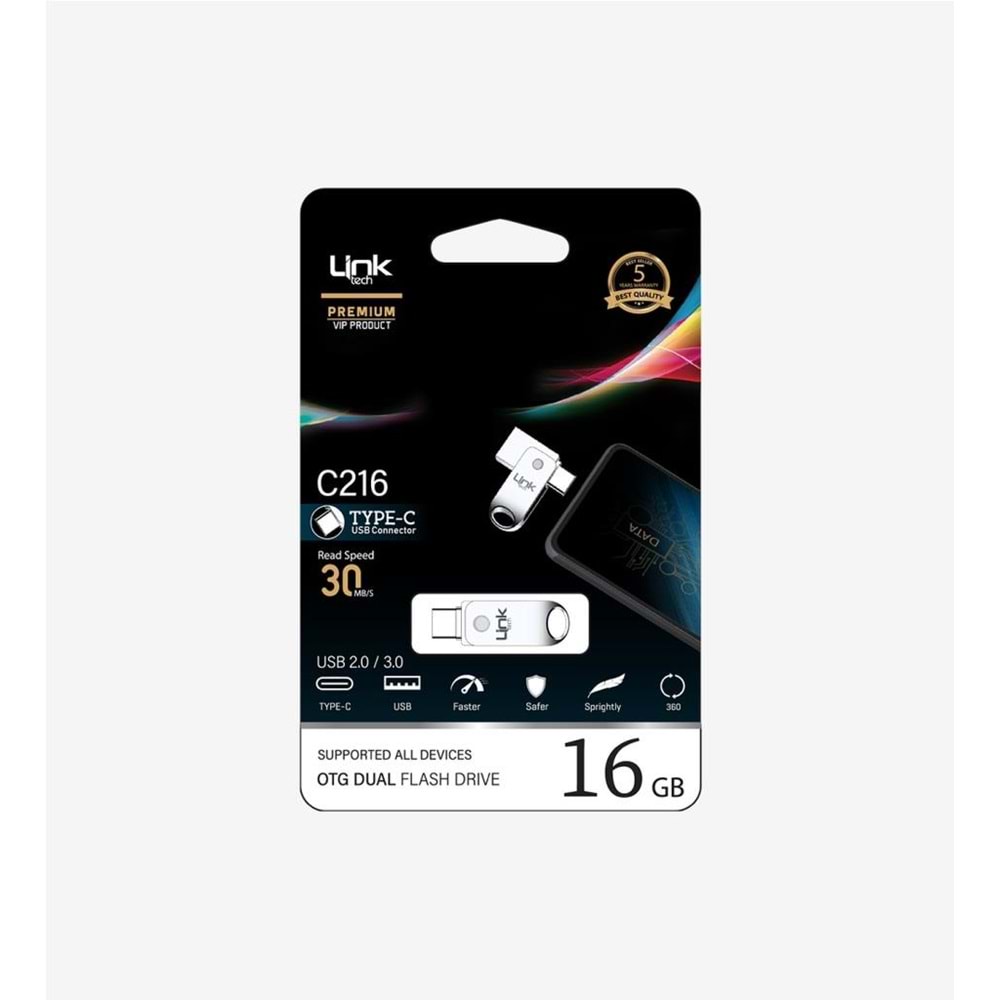 LinkTech C216 Premium Dual 30mb/s 16GB Tip-C USB OTG Flash Bellek