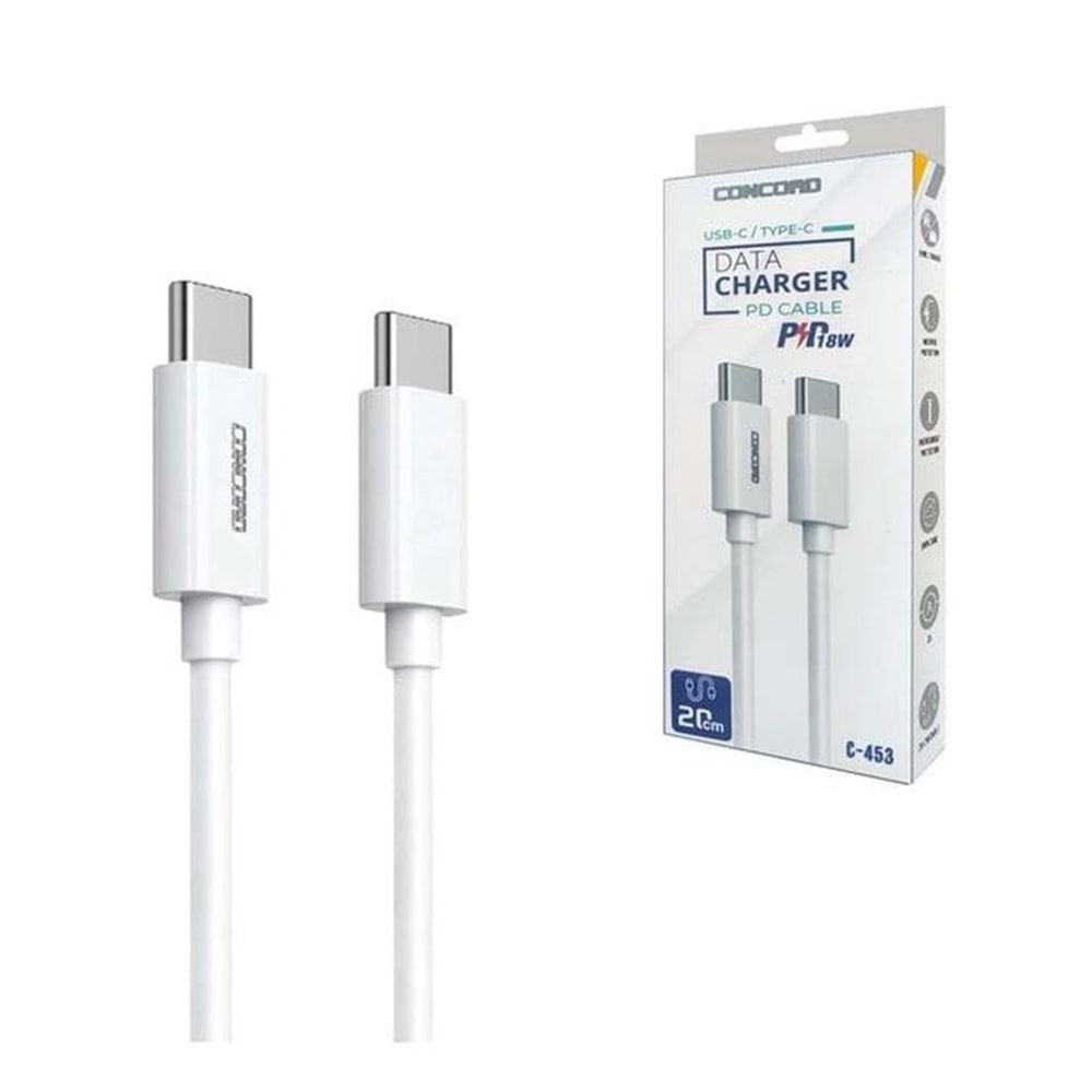 Concord C-453 18W TYPE-C to TYPE-C 20CM Powerbank Kablosu