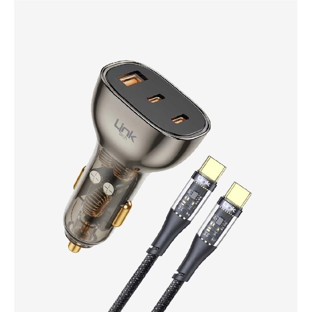 LinkTech C508 Şeffaf 80W Çift PD (30W+20W) QC 30W Type C Type C Kablolu Süper Hızlı Araç Şarj Cihazı