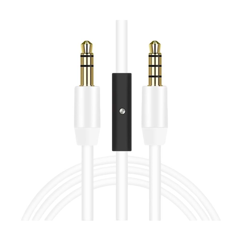 Concord C-818B Mikrofonlu AUX Stereo Kablo, 3.5mm Jak Mikrofonlu Ses Kablosu 1 Metre Beyaz