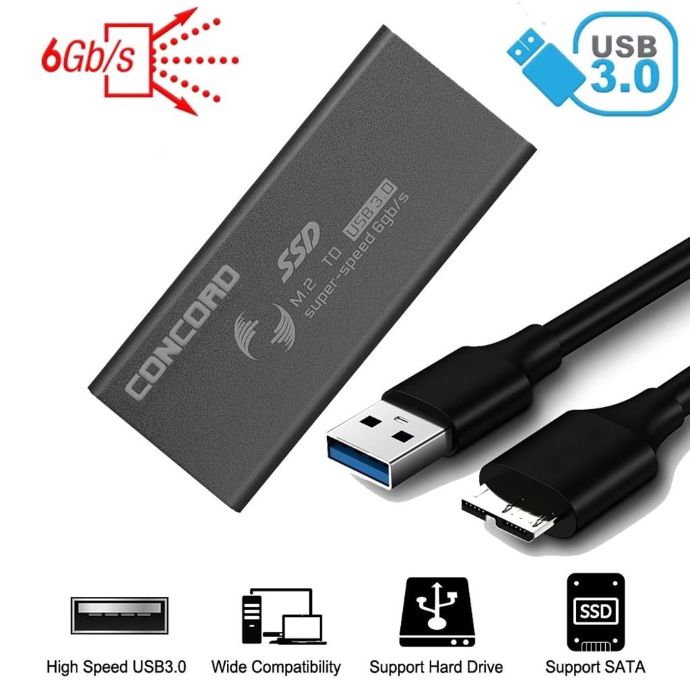 Concord C-898 Siyah USB3.0 M.2 NGFF SATA Disk Kutusu DSEM2