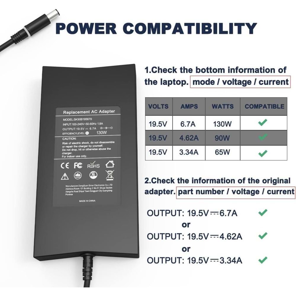 FAST C40 Dell/Hp 19.5V 6.67A (7.4mm*5.0mm) Notebook AIO Şarj Aleti