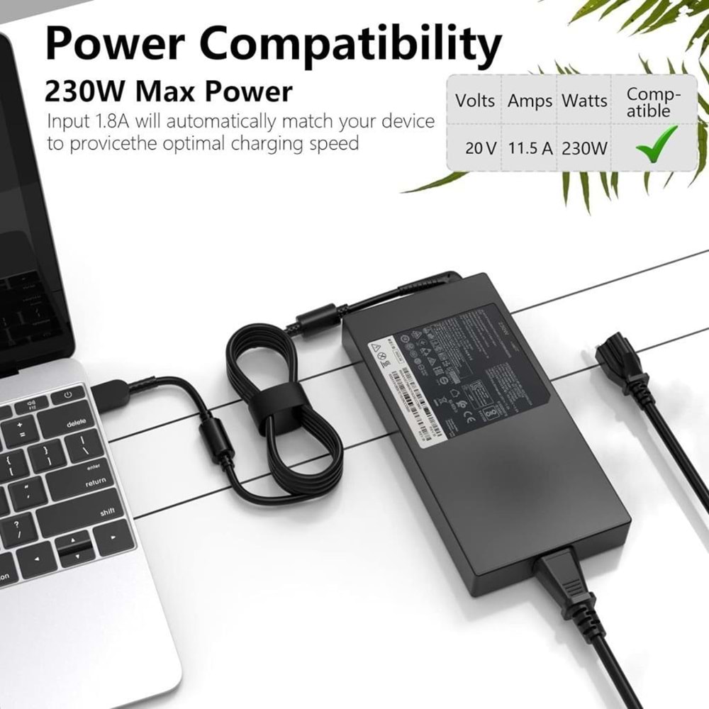 FAST CU39 20V 11.5A 230W Lenovo Notebook Adaptörü (USB Tip)