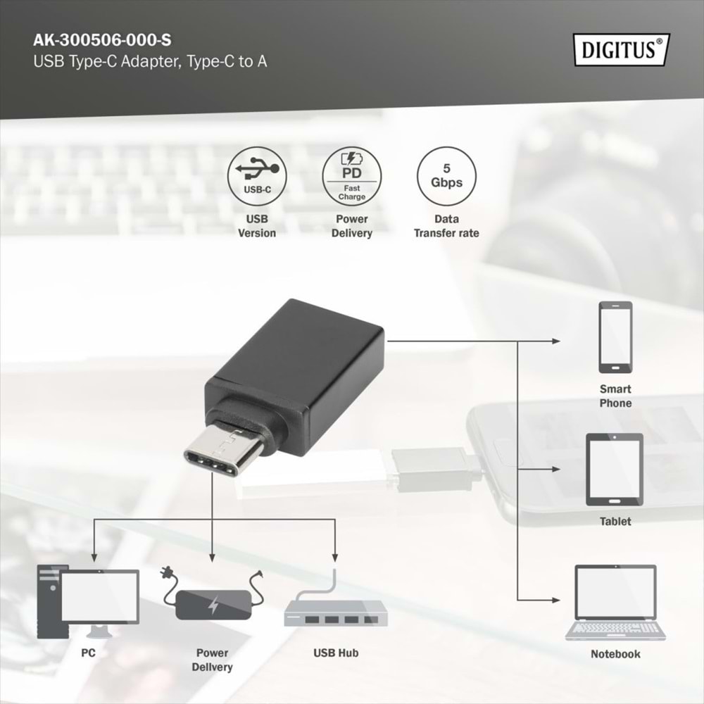 Digitus AK-300506-000-S Type-C-USB3.0 OTG Adaptör