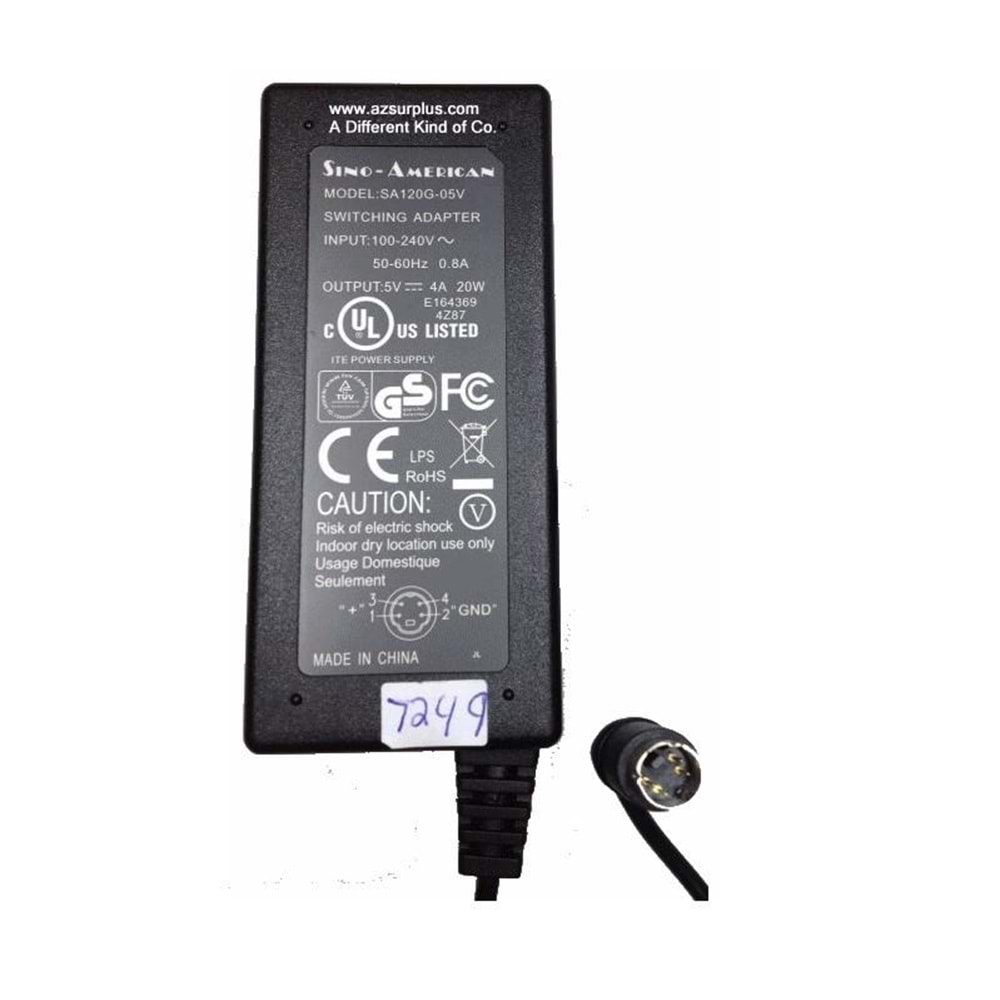 SINO-AMERICAN SA25-09U AC ADAPTER 12V 3.8A OVAL 4 pin Adaptör