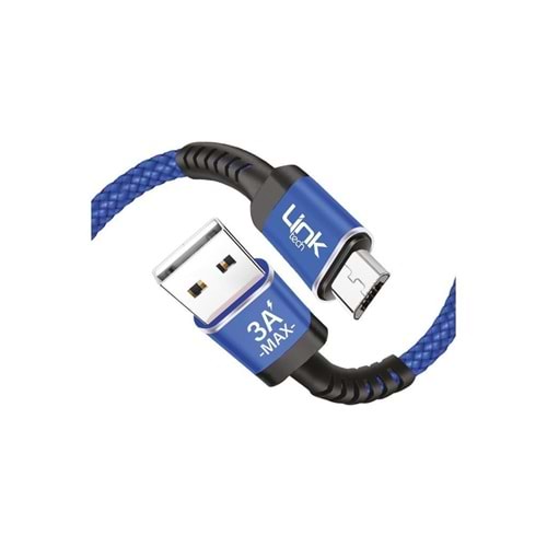 LinkTech K421 Mavi 1 Metre USB Micro USB 3A Şarj Kablosu