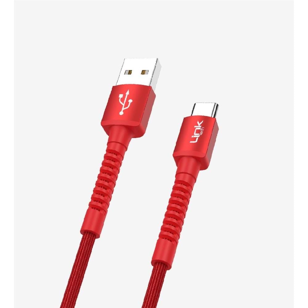 LinkTech K552 Kırmızı 1 Metre 3A Örgülü Metal Başlı USB Type C Şarj Kablosu