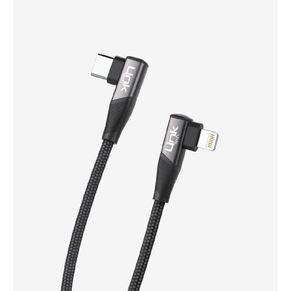 LinkTech K596 Gri Örgülü Dirsekli Metal Başlı 150cm Lightning Type-C 30W Şarj Kablosu