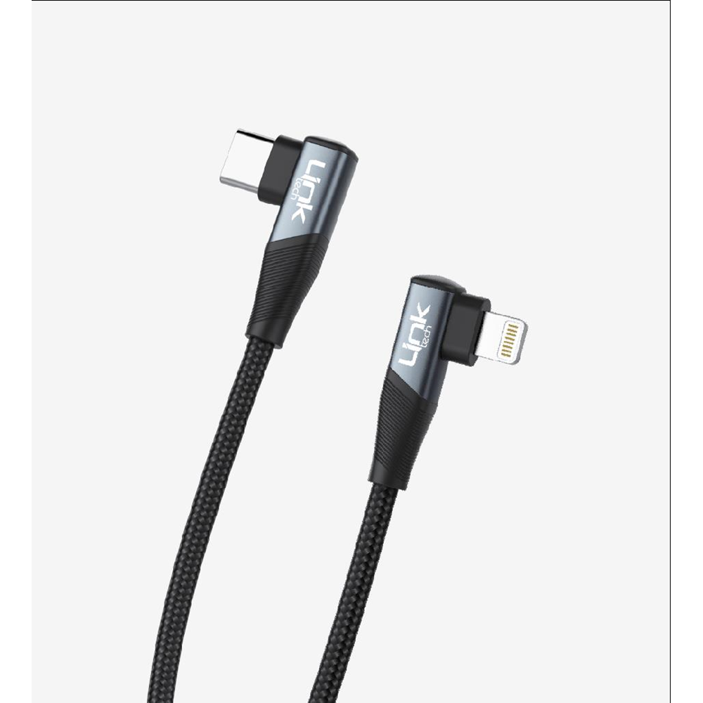 LinkTech K596 Siyah Örgülü Dirsekli Metal Başlı 150cm Lightning Type-C 30W Şarj Kablosu