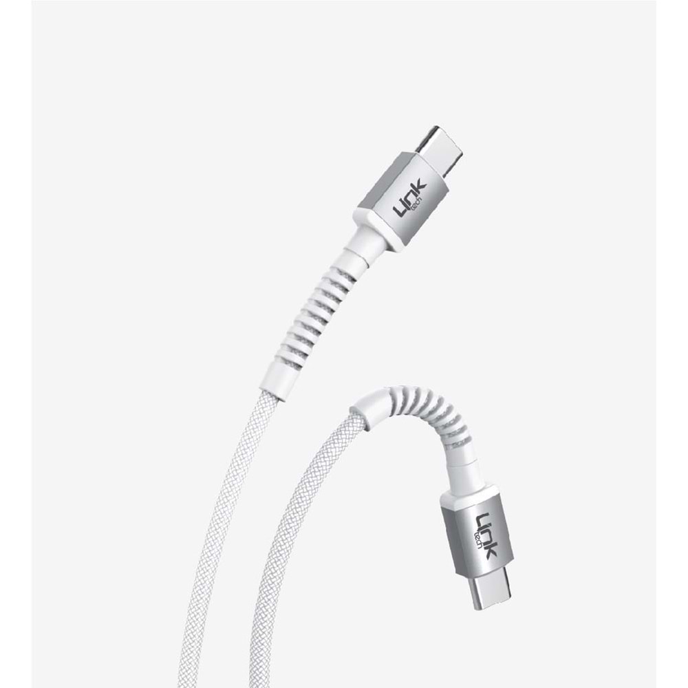LinkTech K597 Beyaz 3 Metre Type C to Type C Kablo, Örgülü PD 60W 3 Metre Type C Kablo