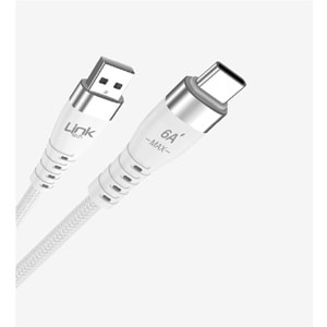 LinkTech K654 Premium 120W Örgülü Metal Başlı Tip-C Şarj Kablosu
