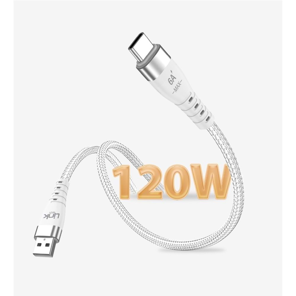LinkTech K654 Premium 120W Örgülü Metal Başlı Tip-C Şarj Kablosu