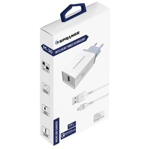 Sprange M-30 23W 5V 3A QC3.0 Micro USB Telefon Şarj Aleti Seti Beyaz