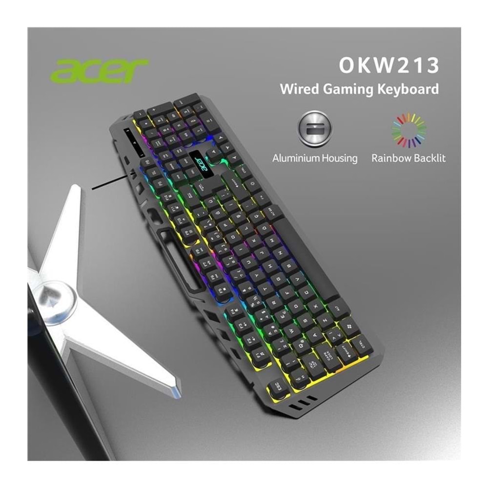Acer OKW213 Siyah Rgb Rainbow Backlit Gaming Keyboard Rainbow (Kablo 1.5mt)