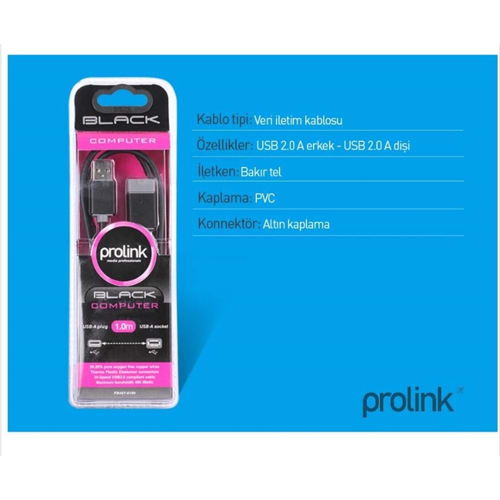 PrimeX Prolink PB467-0100 1 Metre USB Uzatma Kablo, Kısa Usb Uzatma Kablo