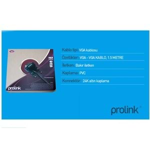 PrimeX Prolink PR-V001 1.5 Metre Vga Kablo, EMI Filtreli Altın UÇ Örgülü VGA Kablo