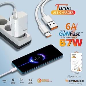Sprange PT-X76 67W USB to Type C Şarj Aleti, Turbo Şarj