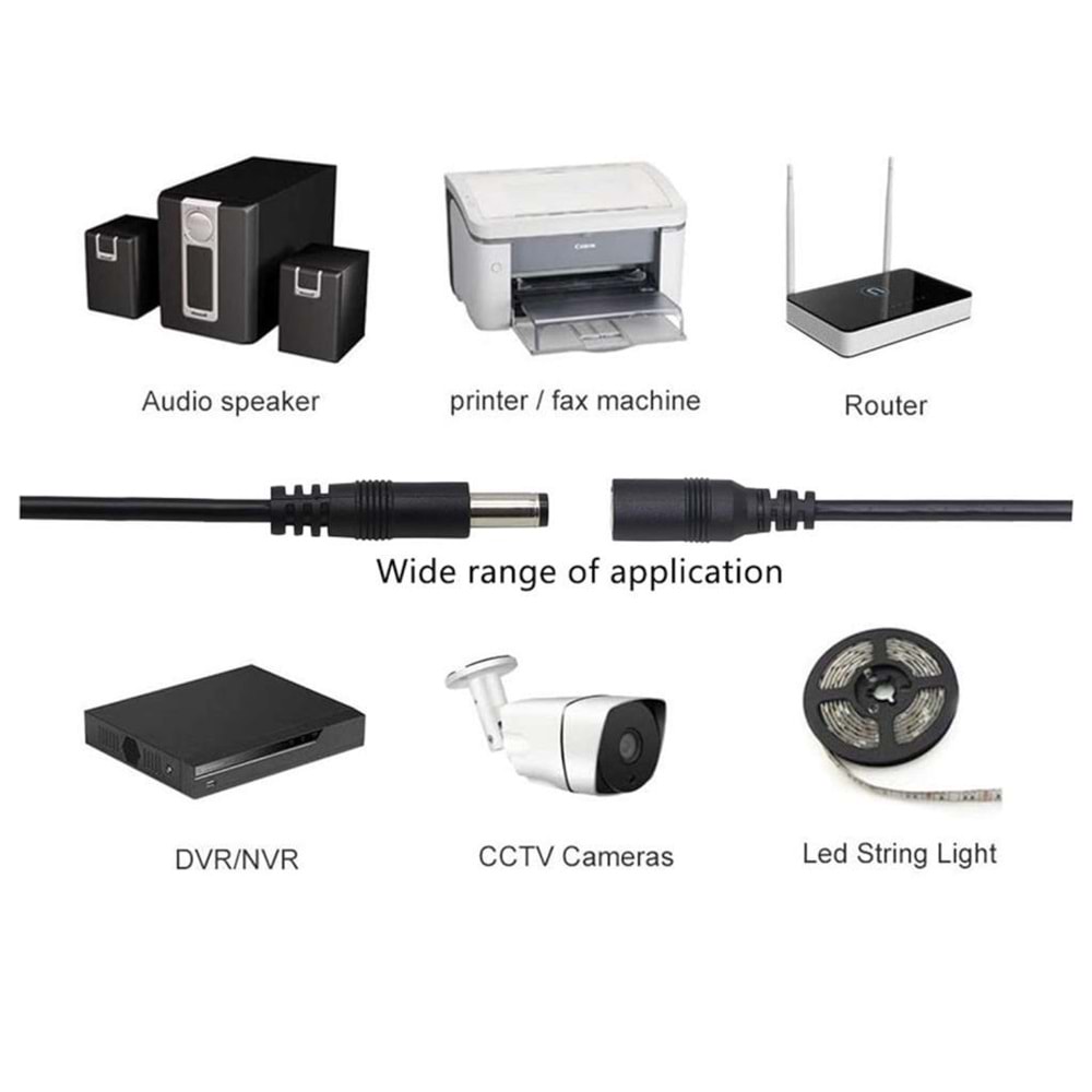 PrimeX PX-010 Standart Şarj Uzatma Kablosu, 10 Metre 5.5*2.5mm Erkek Dişi Uzatma Kablo