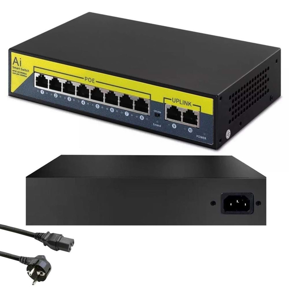 NBTech Gabble NB-1010B 8 Port 10/100M POE Switch, ip Kamera Poe Switch anahtarı-(4 + 2) 100m iletim mesafesi, 8*10/100mbps POE bağlantı noktası, 2*10/100mbps uplink portu