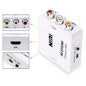 NBTech NB-1225 AV to HDMI Görüntü Çevirici/Dönüştürücü 720P, 1080P (USB Enerji Kablo Dahil)