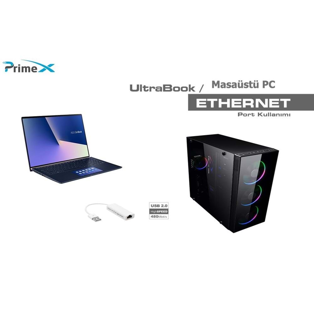 PrimeX PX-2120 Usb 2.0 To RJ45 Ethernet Çevirici (Win10 Tak Çalıştır)
