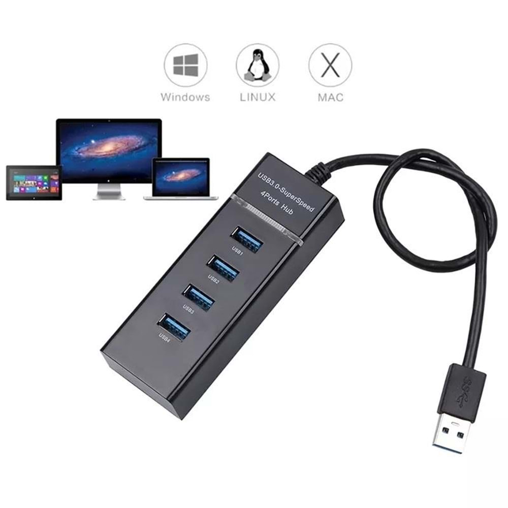 NBTech NB-3010 USB Hub, 4 Port USB 3.0 Çoklayıcı, USB Çoklayıcı Siyah
