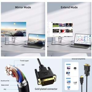 PrimeX PX-4105 1.8m Hdmi to Dvi (24+1) Çift Yönlü Görüntü Kablosu, Dvi to HDMI Kablo, HDMI to DVi Kablo (Ses Aktarmaz, Max 75hz)