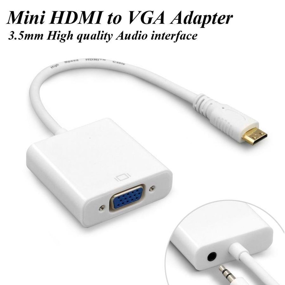 NBTech NB-4307 Mini HDMI To VGA Çevirici Dönüştürücü, Ses Çıkışı Destekli