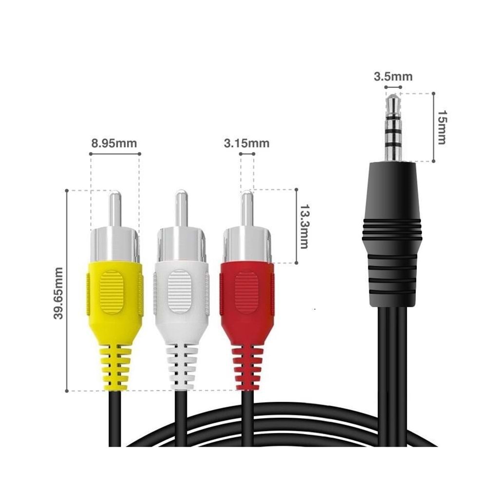 NBTech NB-4824 3.5 mm Stereo To 3 Rca Dişi Tos Çevirici Dönüştürücü Ses/Görüntü Kablosu, 3.5mm to Rca Görüntü Aktarıcı